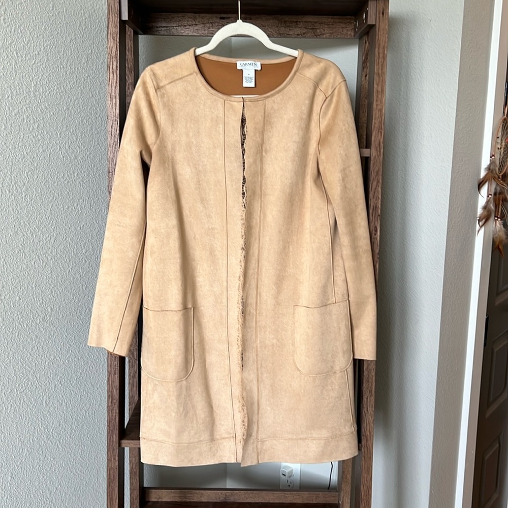 Camel suede jacket with lace touches